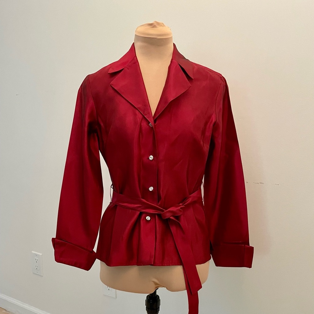 JS Collections Petites Red Satin Button Blouse